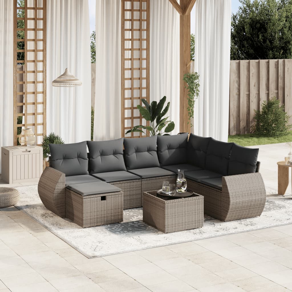 8-tlg. Garten-Sofagarnitur mit Kissen Grau Poly Rattan 8-tlg. Garten-Sofagarnitur mit Kissen Grau Poly Rattan