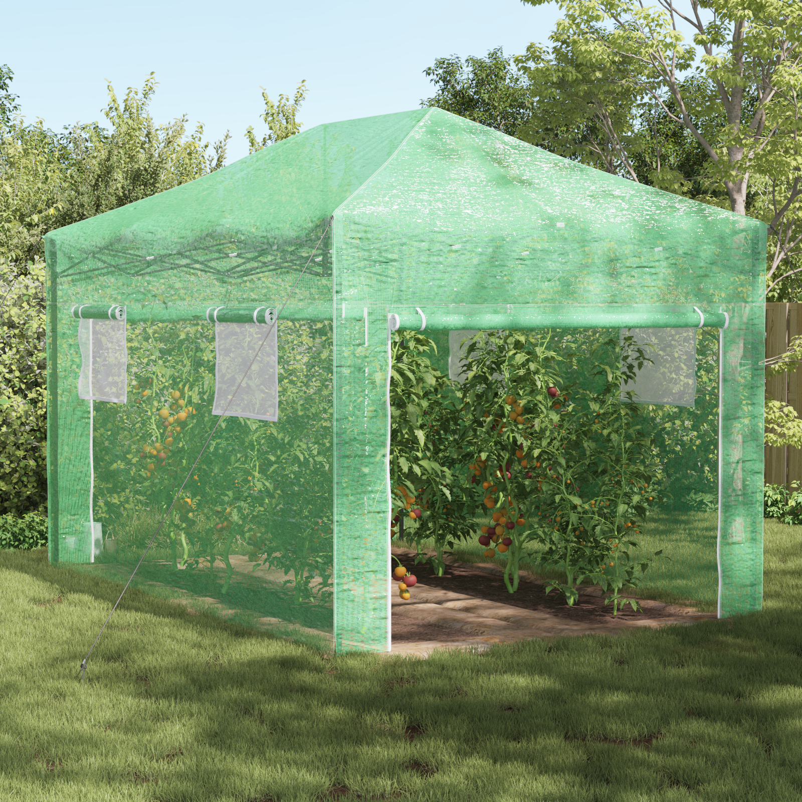 Gewächshaus zum Betreten mit aufklappbarem Rahmen Grün 430x290x315 cm Stahl Gewächshaus zum Betreten mit aufklappbarem Rahmen Grün 430x290x315 cm Stahl