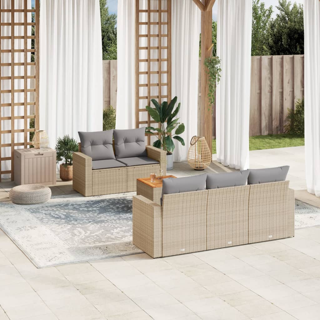 6-tlg. Garten-Sofagarnitur mit Kissen Beige Poly Rattan 6-tlg. Garten-Sofagarnitur mit Kissen Beige Poly Rattan