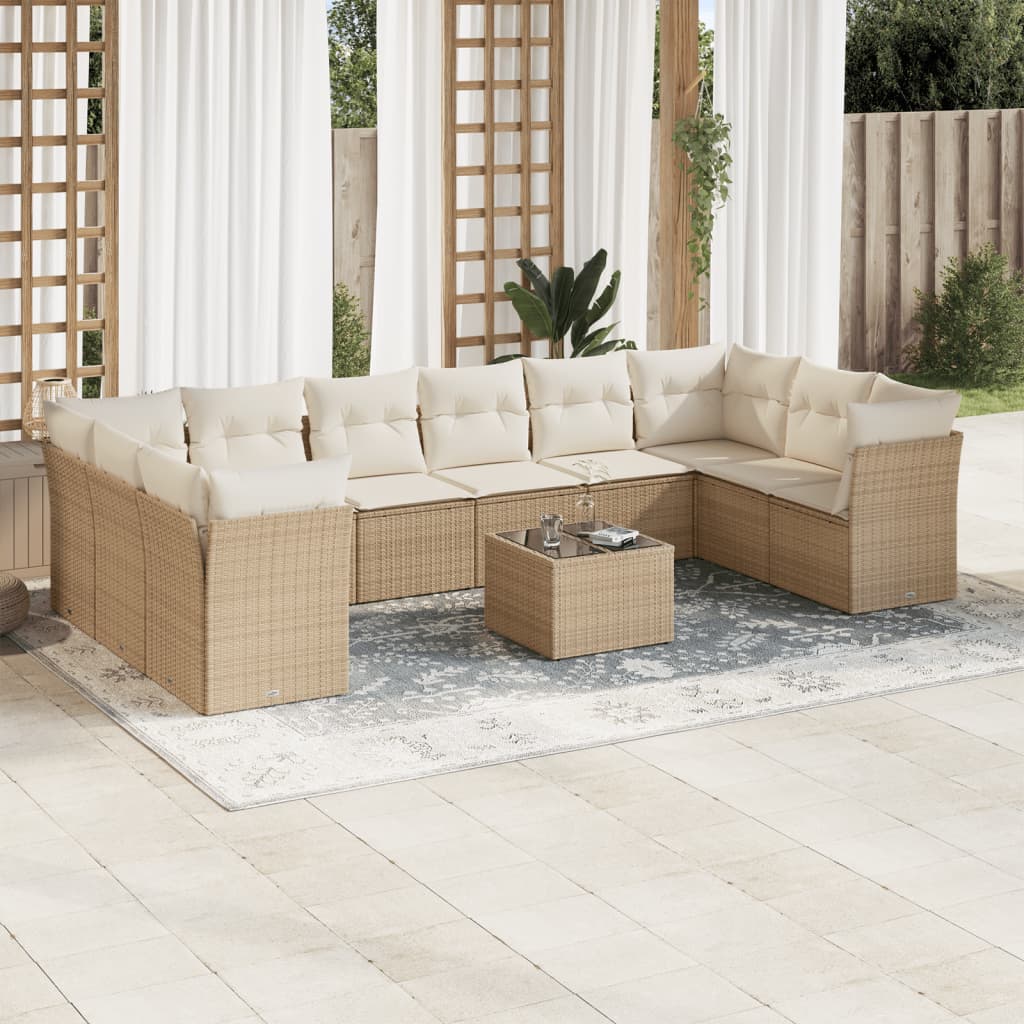 11-tlg. Garten-Sofagarnitur mit Kissen Beige Poly Rattan 11-tlg. Garten-Sofagarnitur mit Kissen Beige Poly Rattan