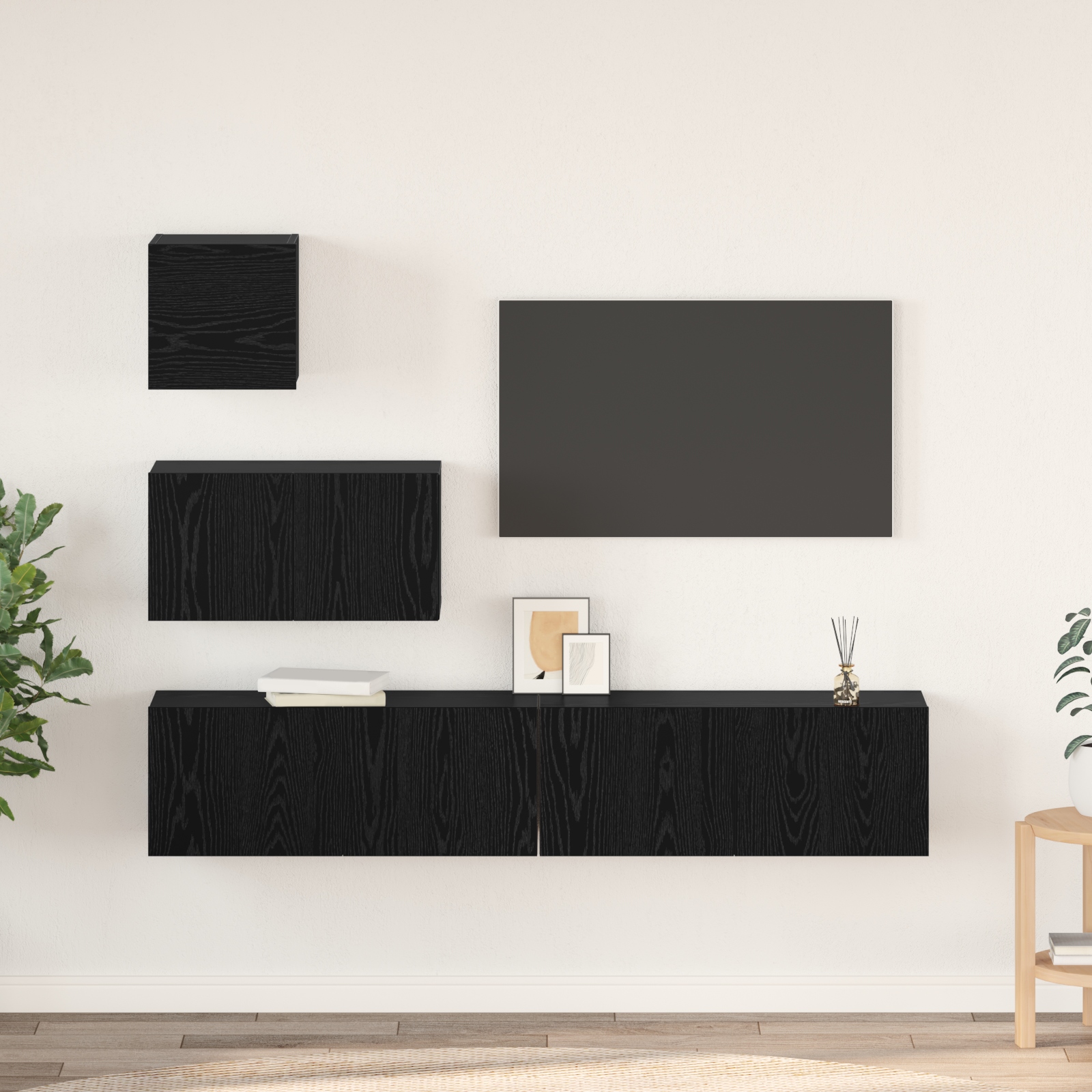 Wand TV Schrank mit Regal mit Speicher mit Tür 4 pcs Schwarz Eiche Wand TV Schrank mit Regal mit Speicher mit Tür 4 pcs Schwarz Eiche