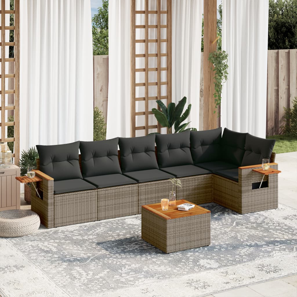 7-tlg. Garten-Sofagarnitur mit Kissen Grau Poly Rattan 7-tlg. Garten-Sofagarnitur mit Kissen Grau Poly Rattan