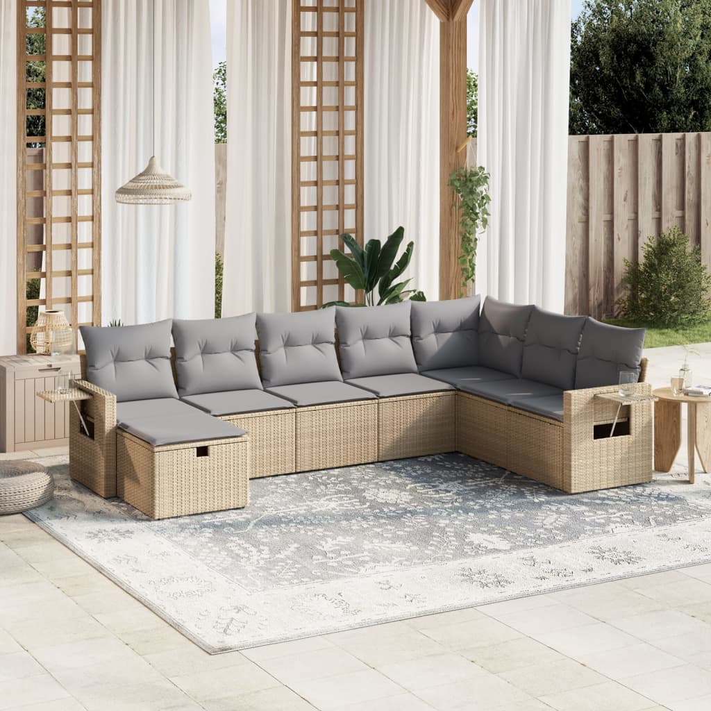8-tlg. Garten-Sofagarnitur mit Kissen Beige Poly Rattan 8-tlg. Garten-Sofagarnitur mit Kissen Beige Poly Rattan