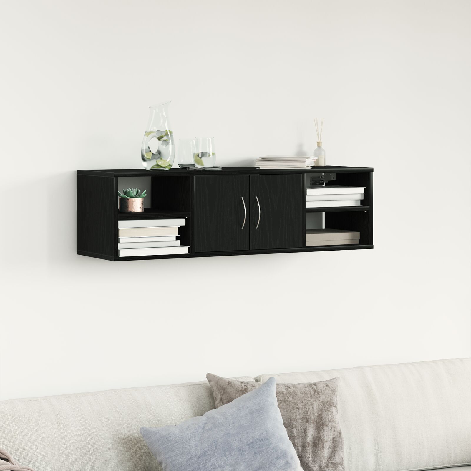 Wandregal Schwarz Eiche 140x41x75 cm Holzwerkstoff Wandregal Schwarz Eiche 140x41x75 cm Holzwerkstoff