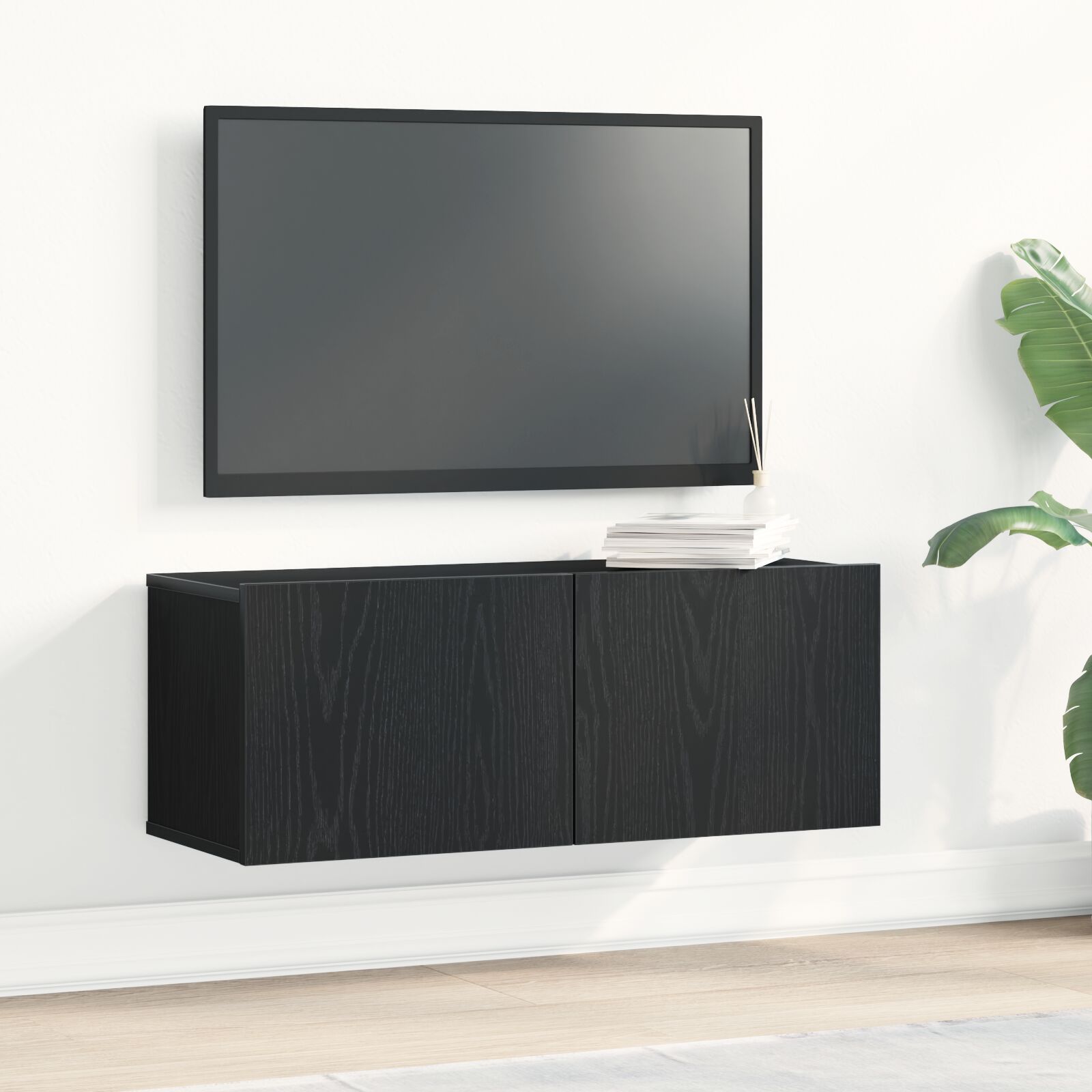TV-Wandschränke (Set mit 2) - Schwarze Eiche, 80x30x30 cm, aus Holzwerkstoff TV-Wandschränke (Set mit 2) - Schwarze Eiche, 80x30x30 cm, aus Holzwerkstoff