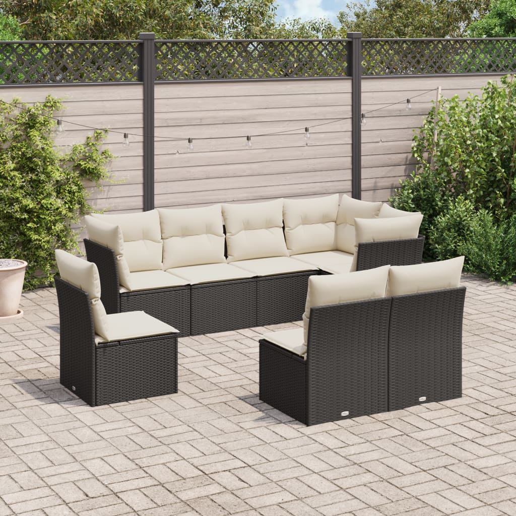 8-tlg. Garten-Sofagarnitur mit Kissen Schwarz Poly Rattan 8-tlg. Garten-Sofagarnitur mit Kissen Schwarz Poly Rattan