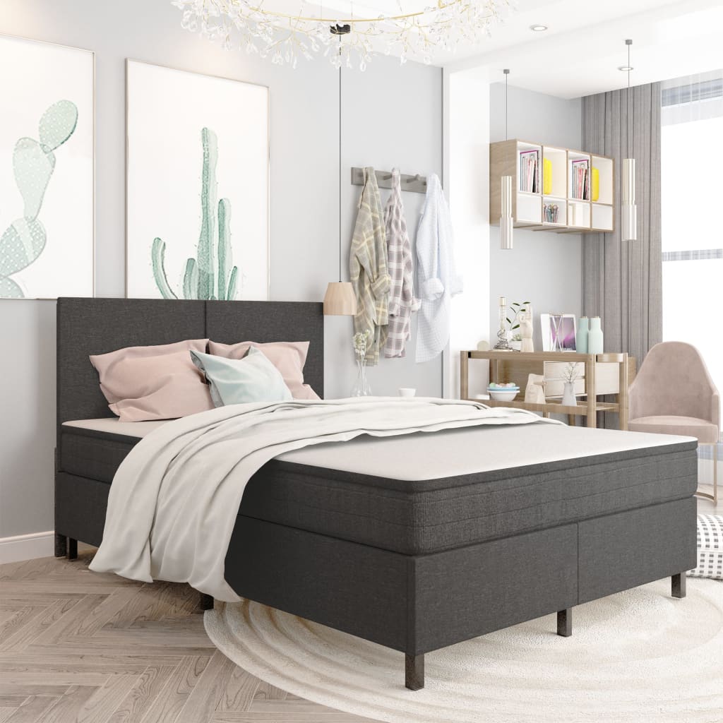 Boxspring-Bettgestell Grau Stoff 180x200 cm Boxspring-Bettgestell Grau Stoff 180x200 cm