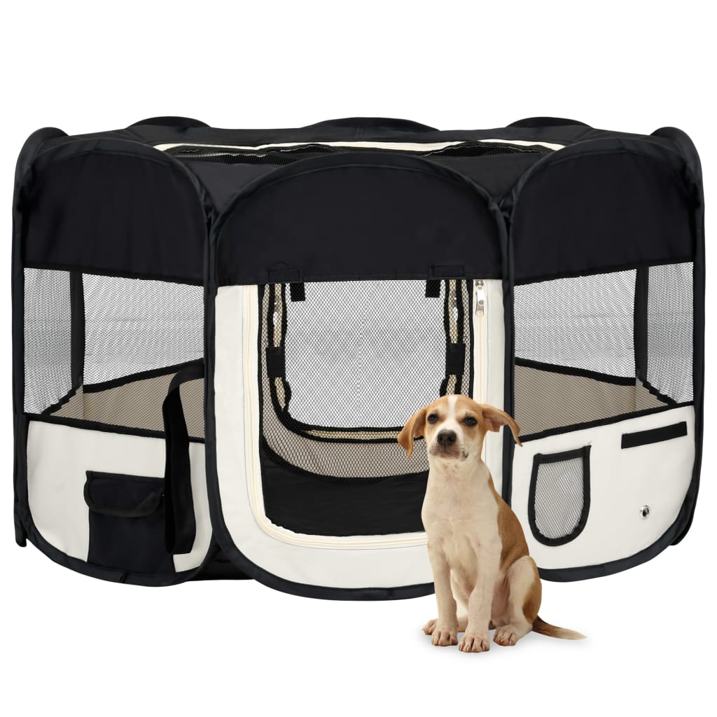 Faltbarer Welpenlaufstall mit Tragetasche Schwarz 125x125x61 cm Faltbarer Welpenlaufstall mit Tragetasche Schwarz 125x125x61 cm