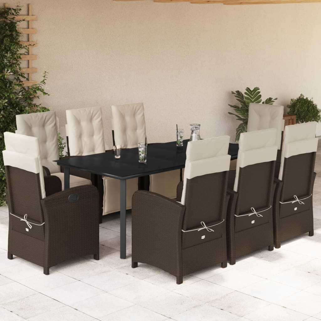 9-tlg. Garten-Essgruppe mit Kissen Braun Poly Rattan 9-tlg. Garten-Essgruppe mit Kissen Braun Poly Rattan