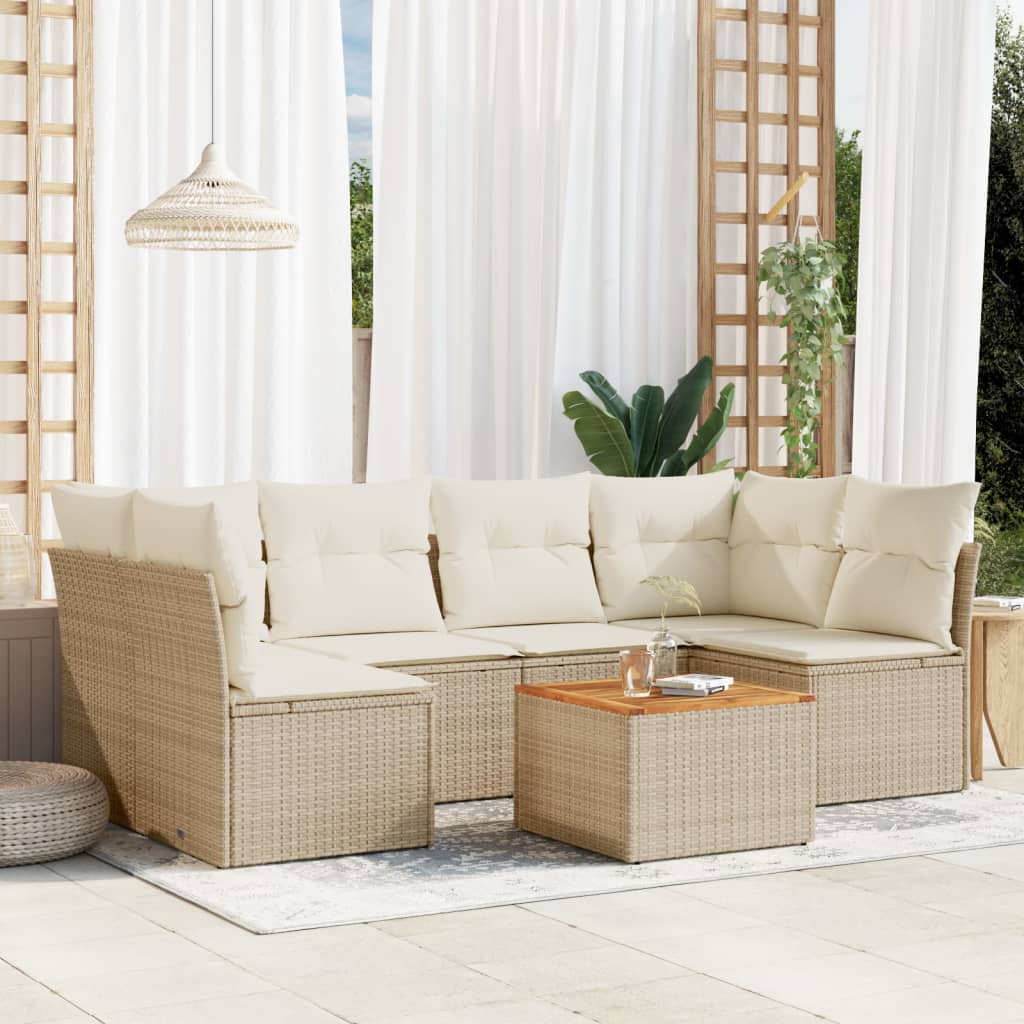7-tlg. Garten-Sofagarnitur mit Kissen Beige Poly Rattan 7-tlg. Garten-Sofagarnitur mit Kissen Beige Poly Rattan