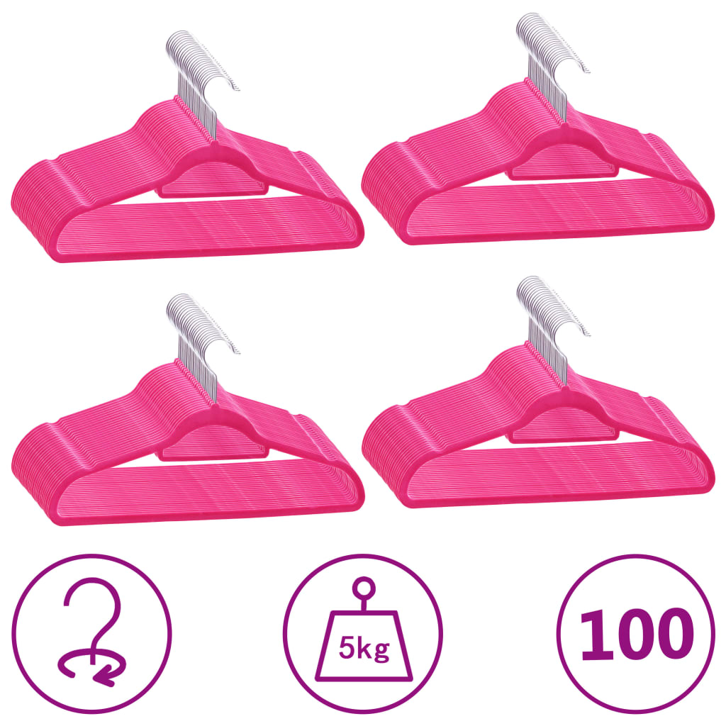 100 Stk. Kleiderbügel-Set Anti-Rutsch Rosa Samt 100 Stk. Kleiderbügel-Set Anti-Rutsch Rosa Samt