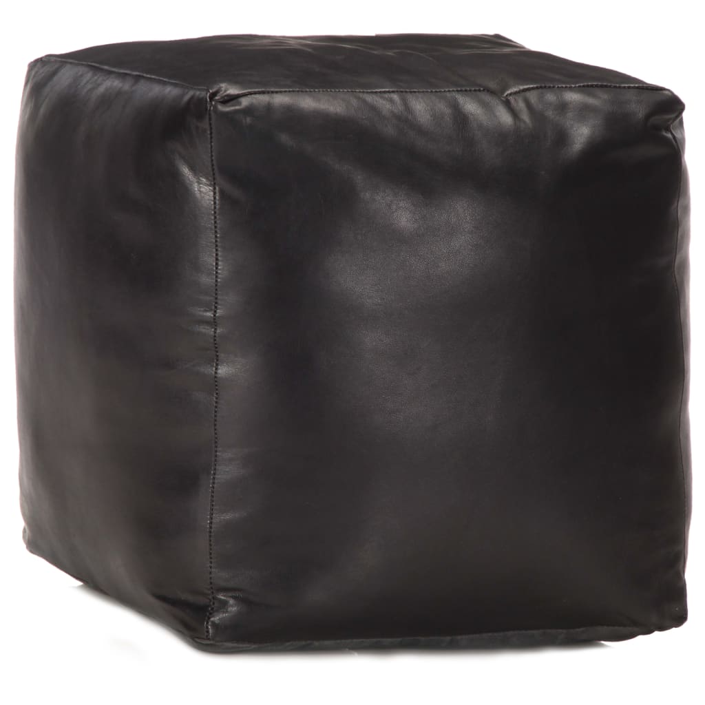 Pouf Schwarz 40 x 40 x 40 cm Echtes Ziegenleder Pouf Schwarz 40 x 40 x 40 cm Echtes Ziegenleder