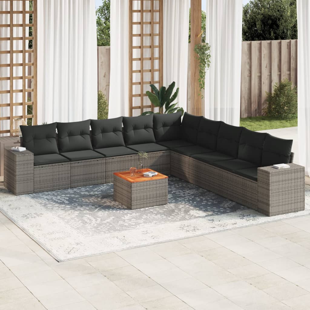 10-tlg. Garten-Sofagarnitur mit Kissen Grau Poly Rattan 10-tlg. Garten-Sofagarnitur mit Kissen Grau Poly Rattan