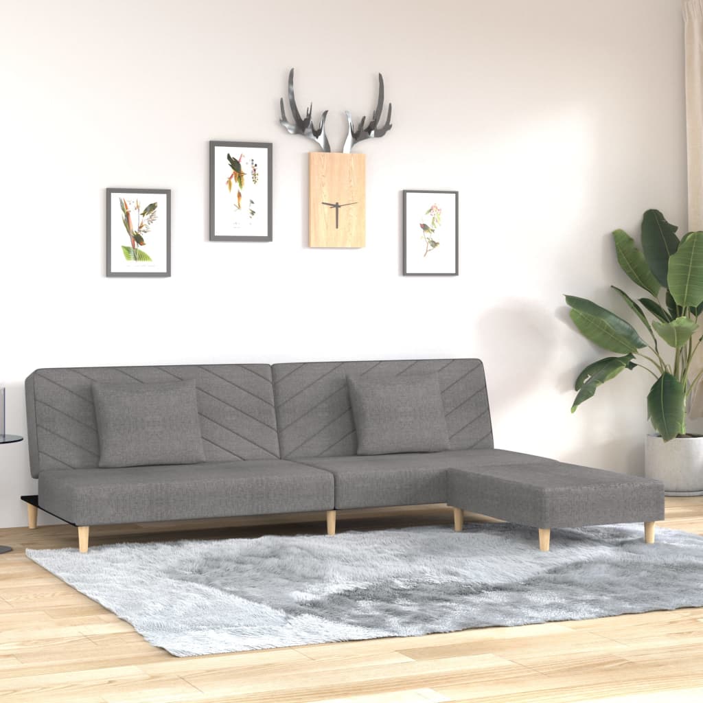 Schlafsofa 2-Sitzer mit 2 Kissen und Fußhocker Hellgrau Stoff