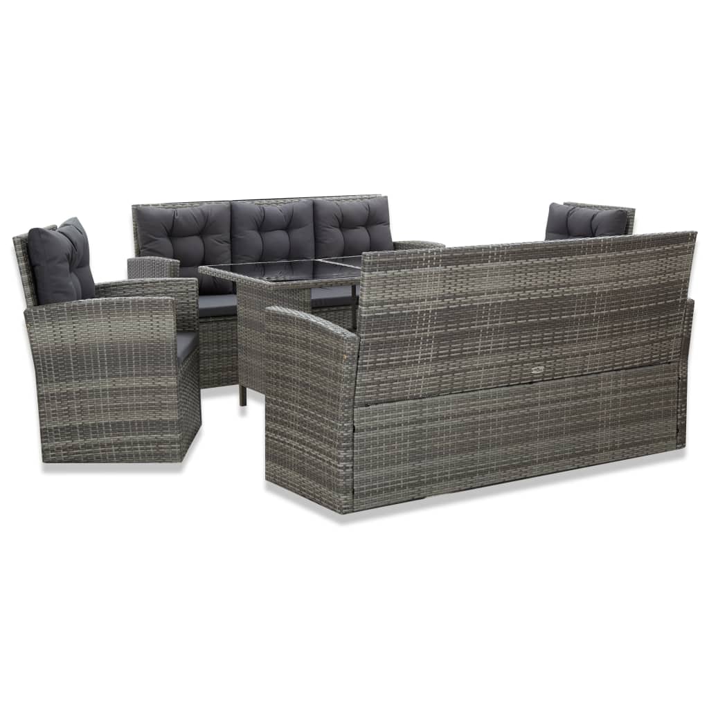 5-tlg. Garten-Essgruppe mit Auflagen Poly Rattan Grau 5-tlg. Garten-Essgruppe mit Auflagen Poly Rattan Grau