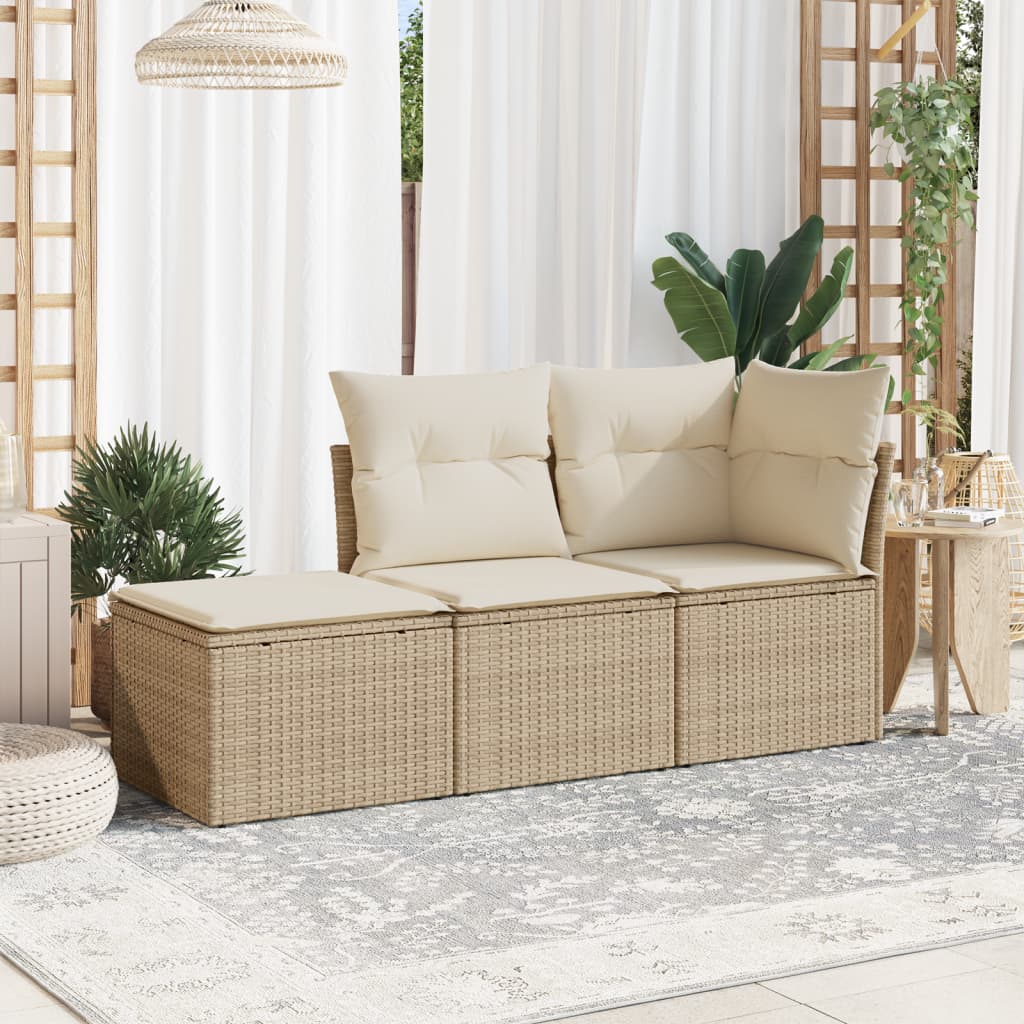 3-tlg. Garten-Sofagarnitur mit Kissen Beige Poly Rattan 3-tlg. Garten-Sofagarnitur mit Kissen Beige Poly Rattan