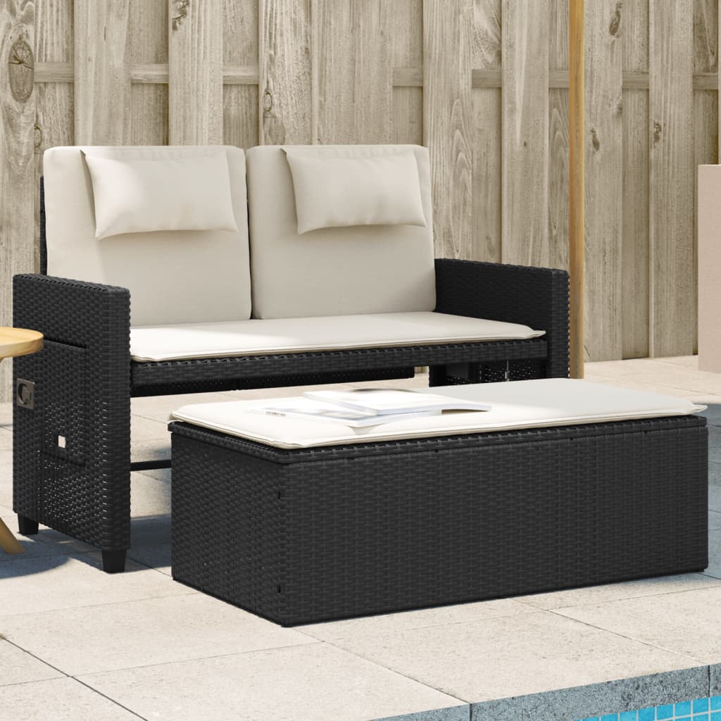 Gartenbank Verstellbar mit Kissen Schwarz Poly Rattan Gartenbank Verstellbar mit Kissen Schwarz Poly Rattan