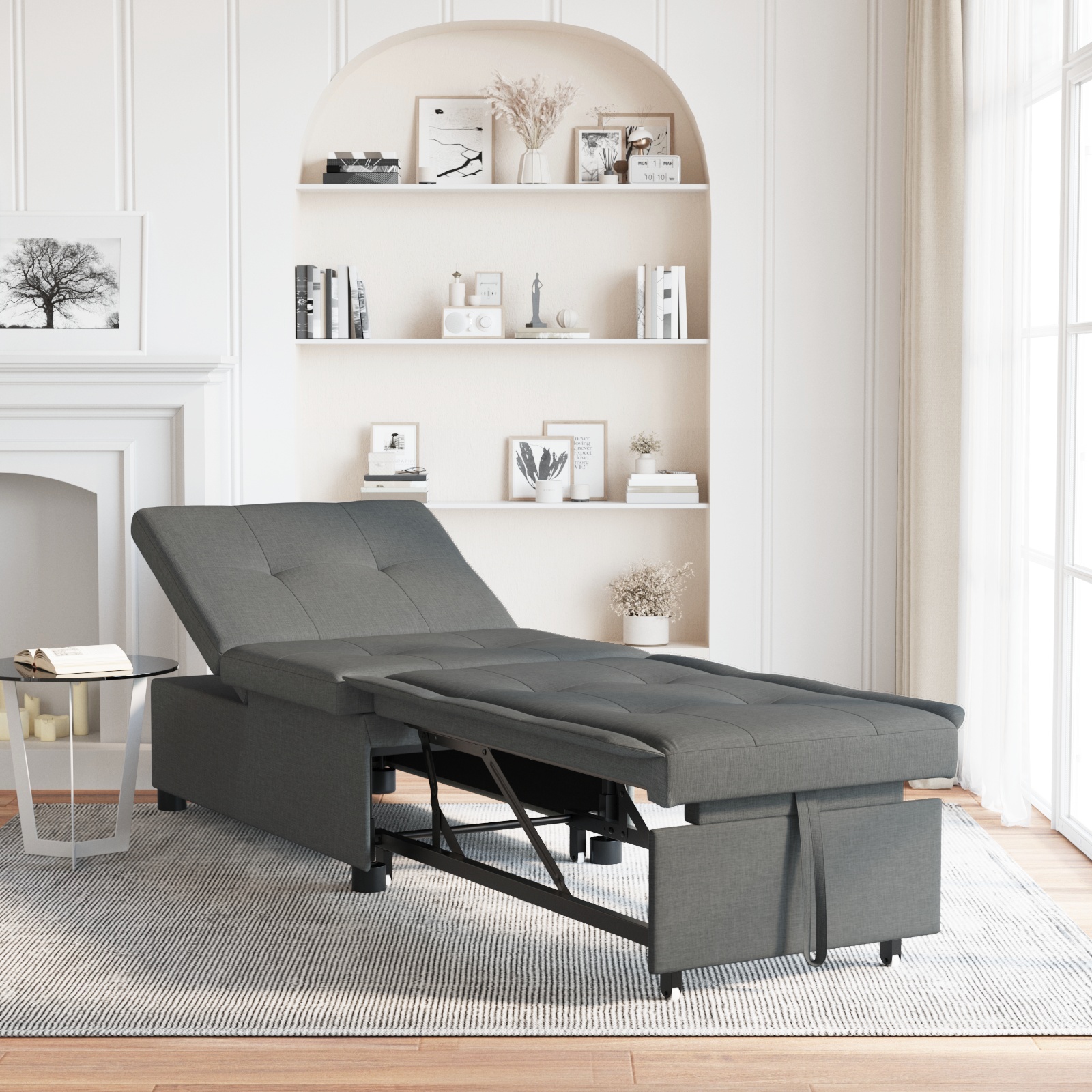 3-in-1 Schlafsofa - Ausziehbares Design, Dunkelgrauer Stoff 3-in-1 Schlafsofa - Ausziehbares Design, Dunkelgrauer Stoff