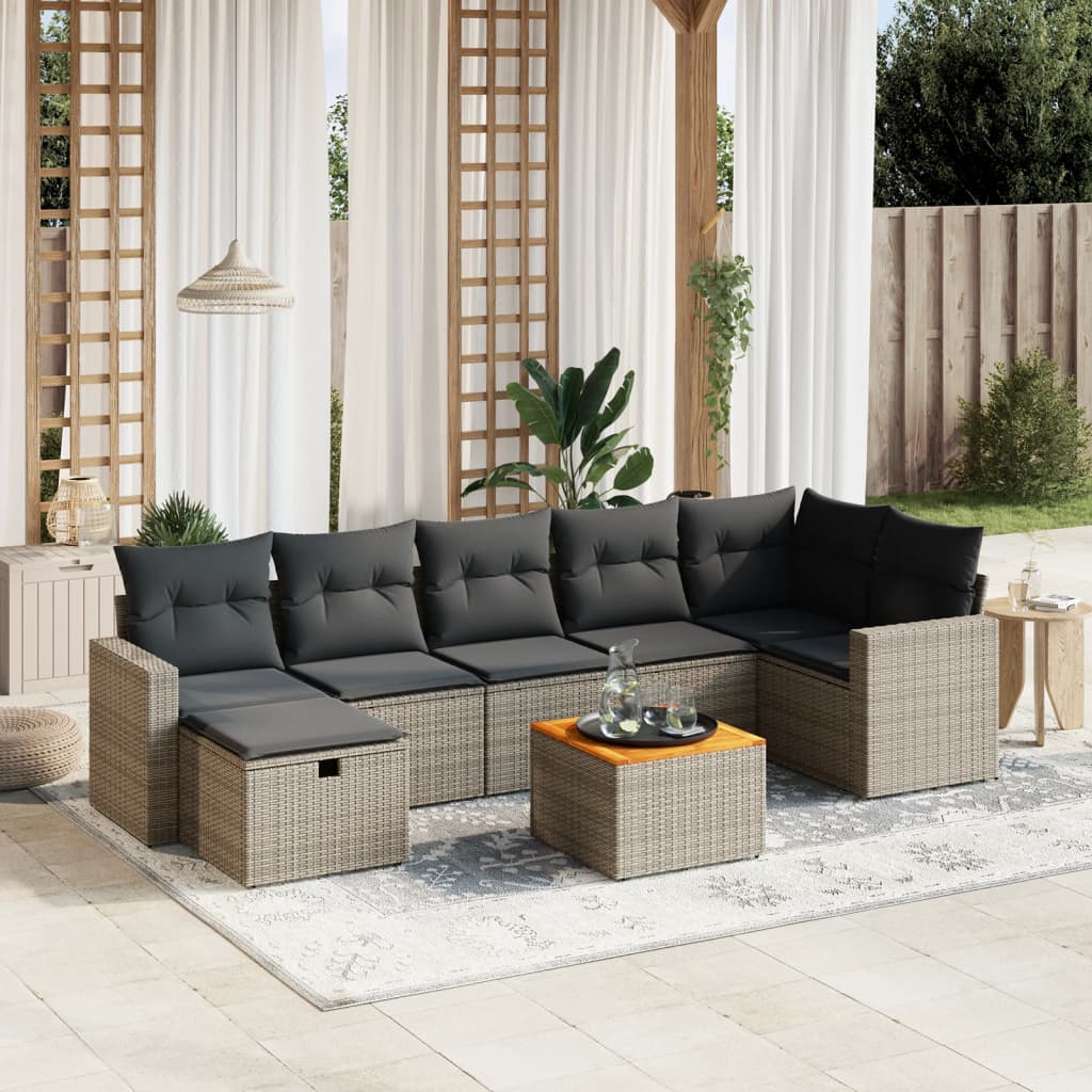 8-tlg. Garten-Sofagarnitur mit Kissen Grau Poly Rattan 8-tlg. Garten-Sofagarnitur mit Kissen Grau Poly Rattan