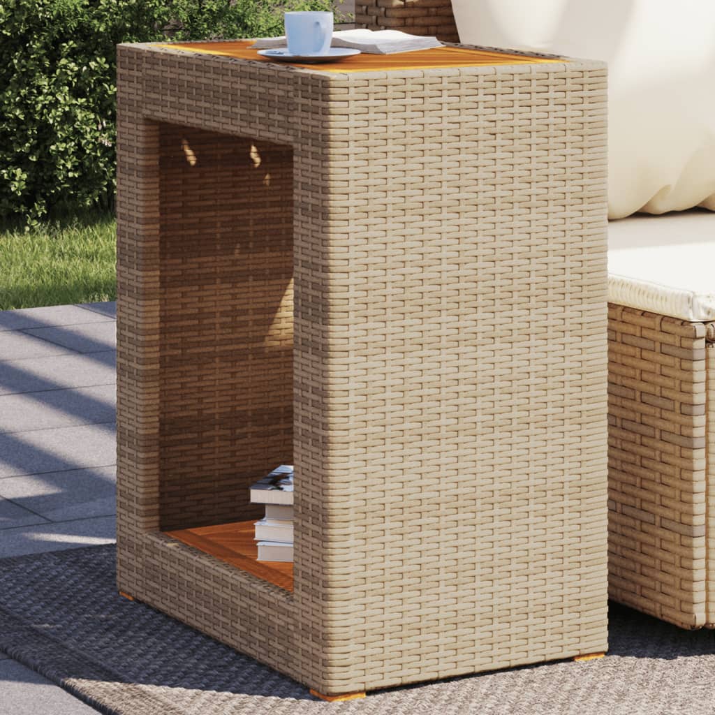 Garten-Beistelltisch mit Holzplatte Beige Poly Rattan Garten-Beistelltisch mit Holzplatte Beige Poly Rattan