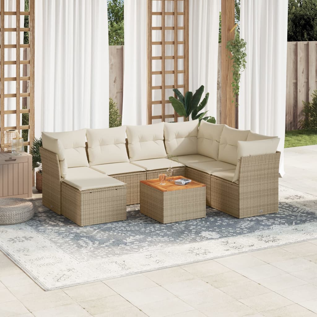 8-tlg. Garten-Sofagarnitur mit Kissen Beige Poly Rattan 8-tlg. Garten-Sofagarnitur mit Kissen Beige Poly Rattan