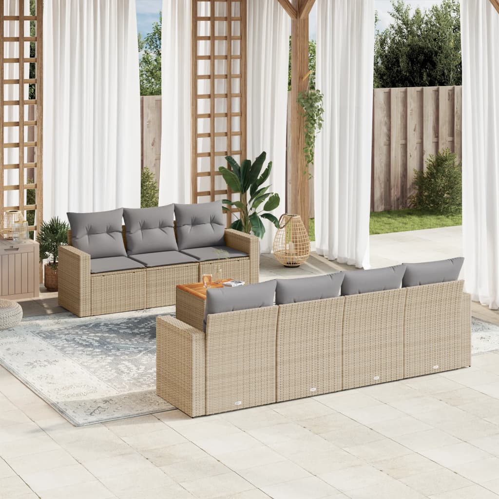 8-tlg. Garten-Sofagarnitur mit Kissen Beige Poly Rattan 8-tlg. Garten-Sofagarnitur mit Kissen Beige Poly Rattan
