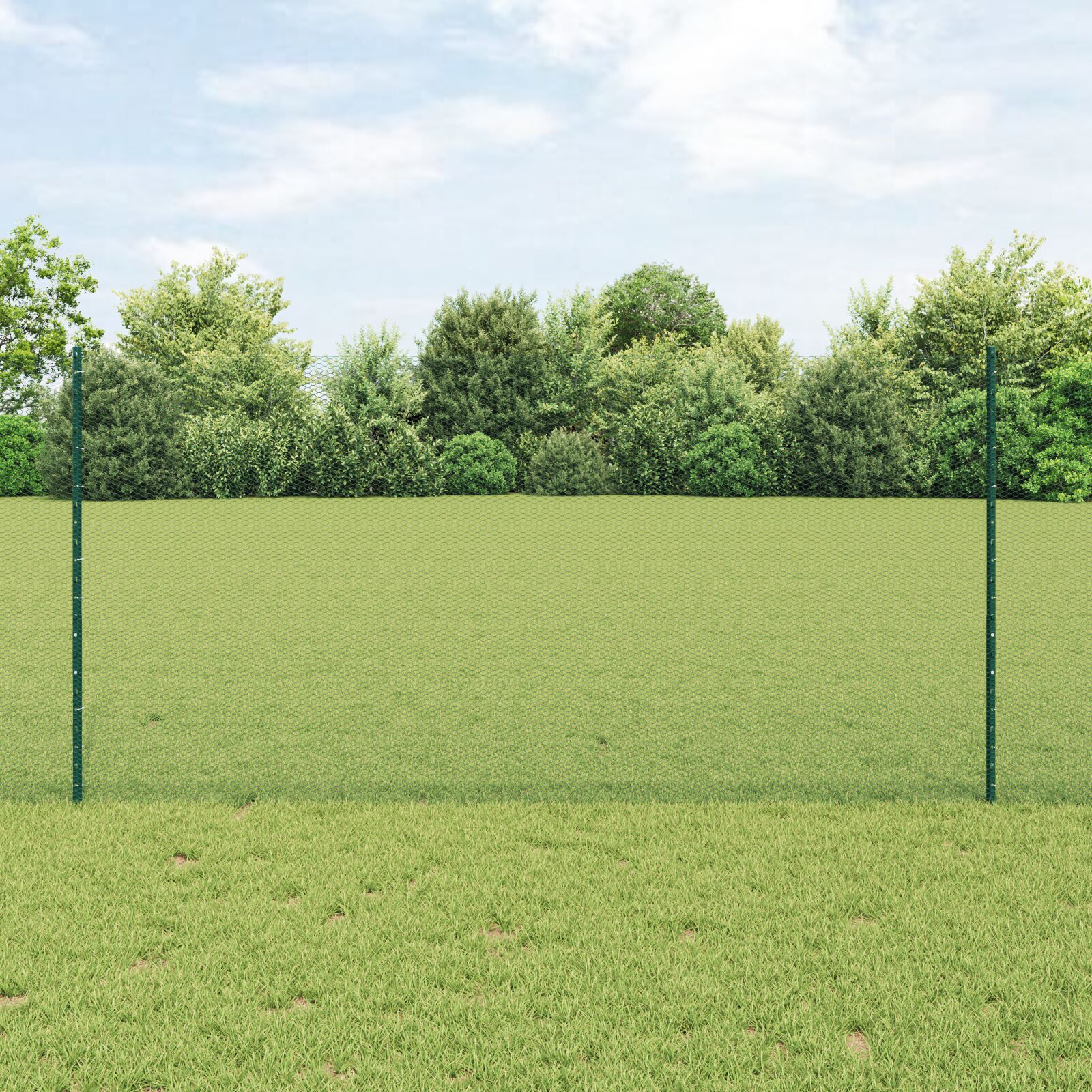 Zaunpfosten 11 Stk U-Profil Grün 120 cm Stahl, Sechseckzaun Grün 1,2x50 m Stahl
