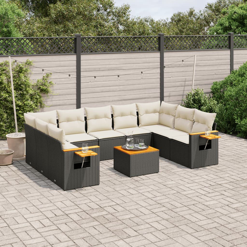 10-tlg. Garten-Sofagarnitur mit Kissen Schwarz Poly Rattan 10-tlg. Garten-Sofagarnitur mit Kissen Schwarz Poly Rattan