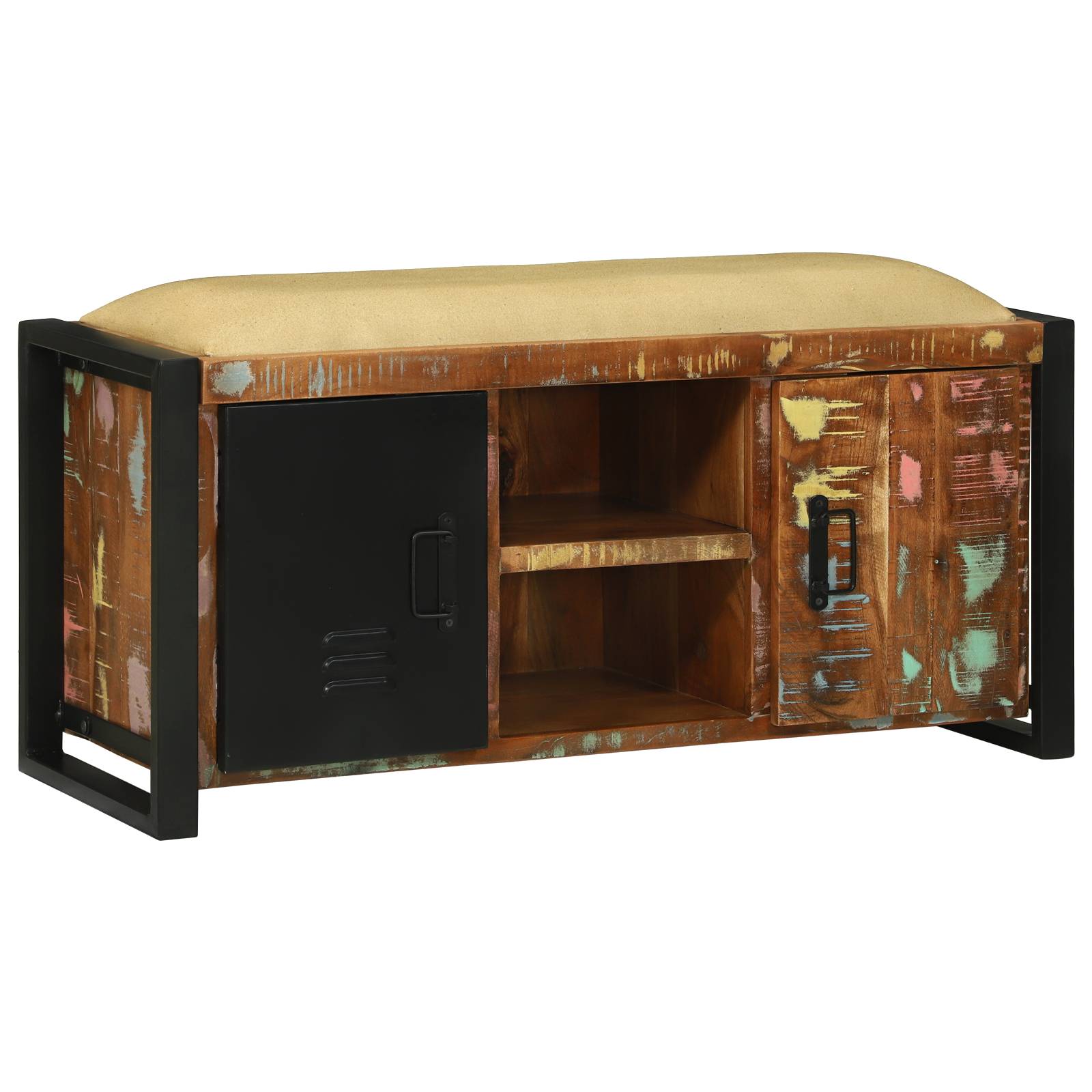 Bankschrank Mehrfarbig 100x35x50 cm Massivholz Wiederverwertet Bankschrank Mehrfarbig 100x35x50 cm Massivholz Wiederverwertet