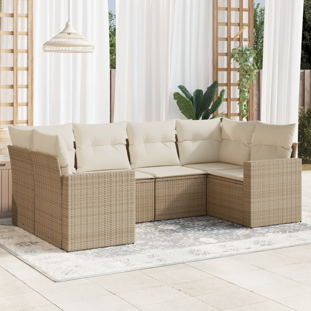 6-tlg. Garten-Sofagarnitur mit Kissen Beige Poly Rattan 6-tlg. Garten-Sofagarnitur mit Kissen Beige Poly Rattan