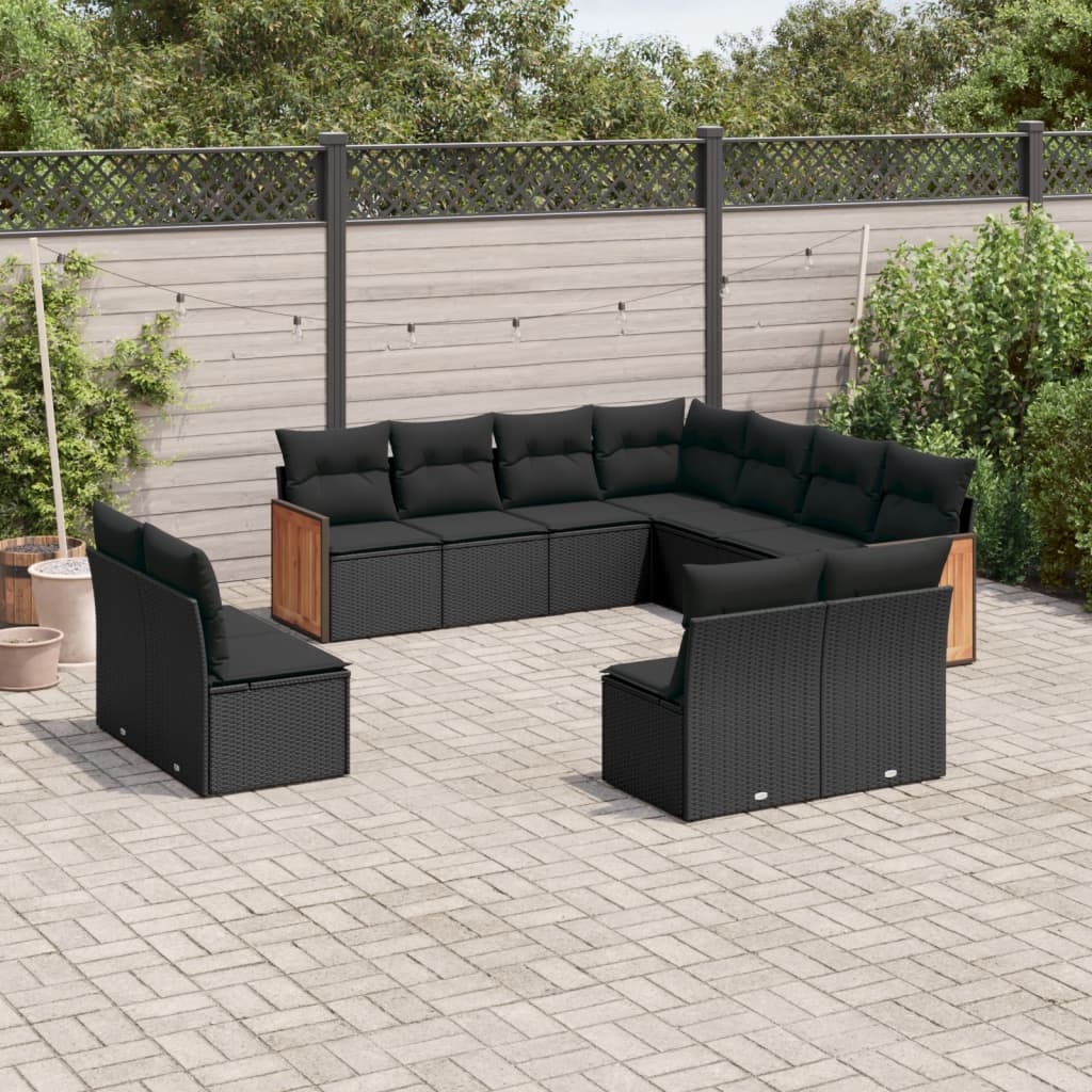 11-tlg. Garten-Sofagarnitur mit Kissen Schwarz Poly Rattan 11-tlg. Garten-Sofagarnitur mit Kissen Schwarz Poly Rattan