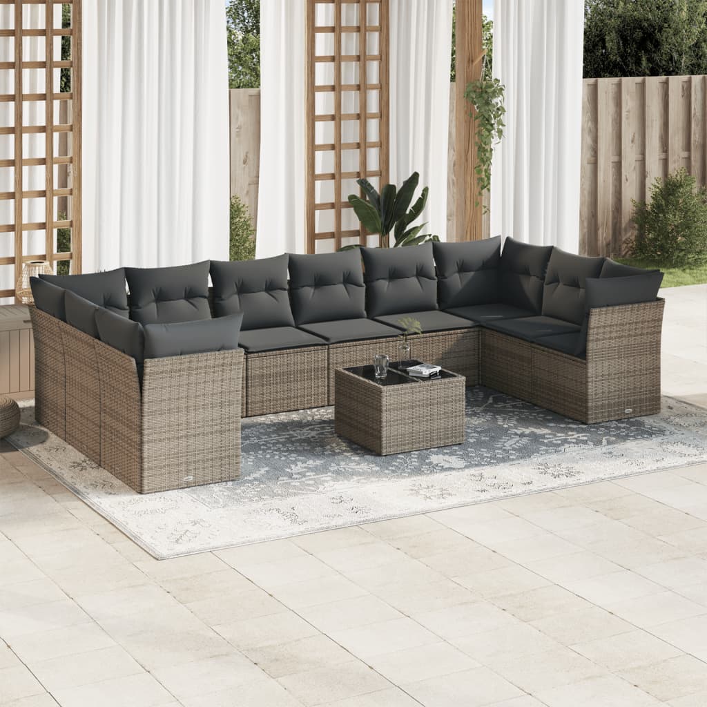 11-tlg. Garten-Sofagarnitur mit Kissen Grau Poly Rattan 11-tlg. Garten-Sofagarnitur mit Kissen Grau Poly Rattan