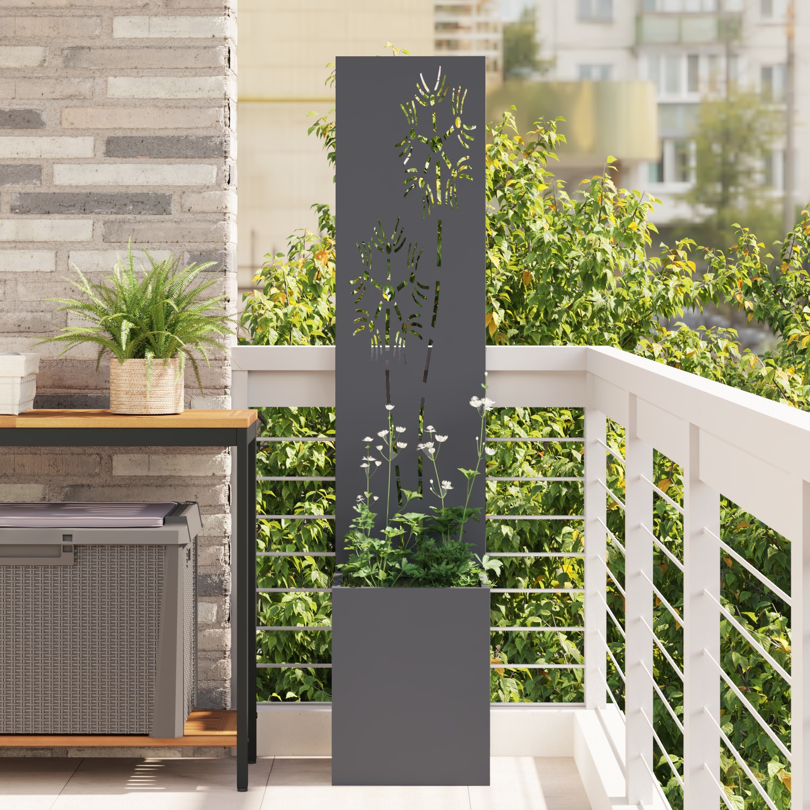 Blumentopf mit dekorativem Paneel Anthrazit 32 x 140 cm Blumentopf mit dekorativem Paneel Anthrazit 32 x 140 cm
