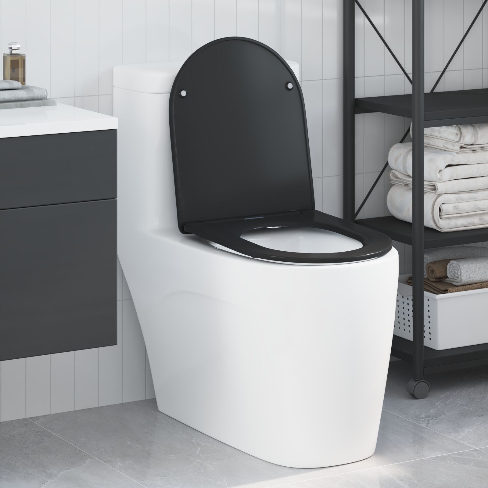 Schnellverschluss Toilettensitz mit sanftem Schließen - Duroplast, Schwarz Schnellverschluss Toilettensitz mit sanftem Schließen - Duroplast, Schwarz