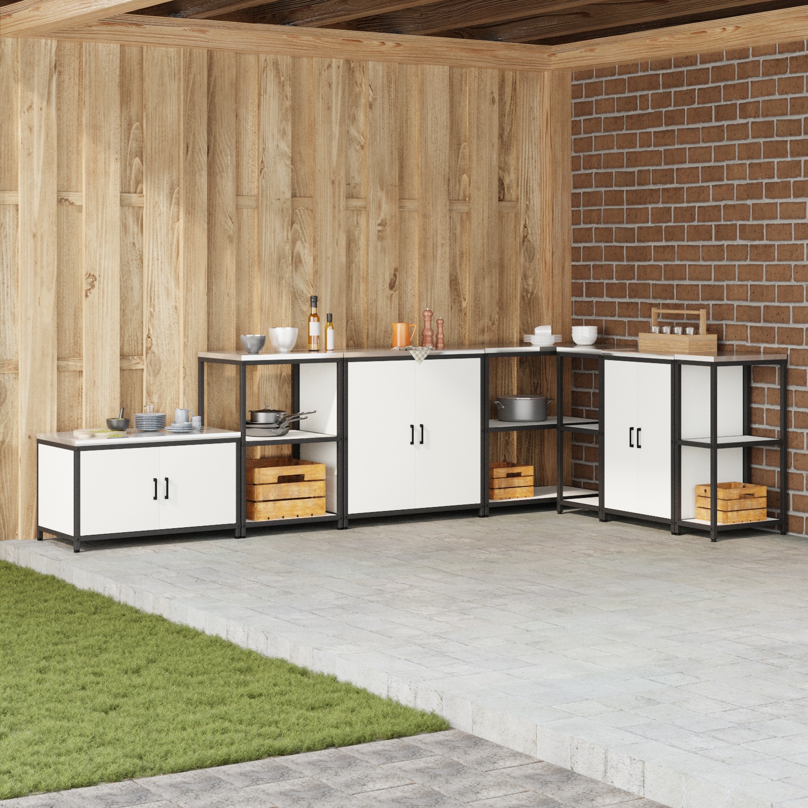 Küchenlagerregal mit Regal mit Speicher mit Tür Weiß 60 x 50 x 92 cm Stahl Küchenlagerregal mit Regal mit Speicher mit Tür Weiß 60 x 50 x 92 cm Stahl