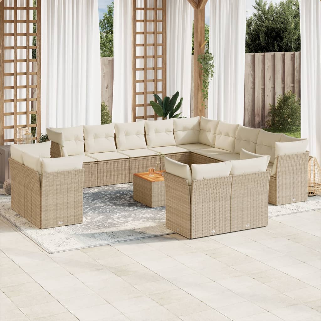14-tlg. Garten-Sofagarnitur mit Kissen Beige Poly Rattan 14-tlg. Garten-Sofagarnitur mit Kissen Beige Poly Rattan