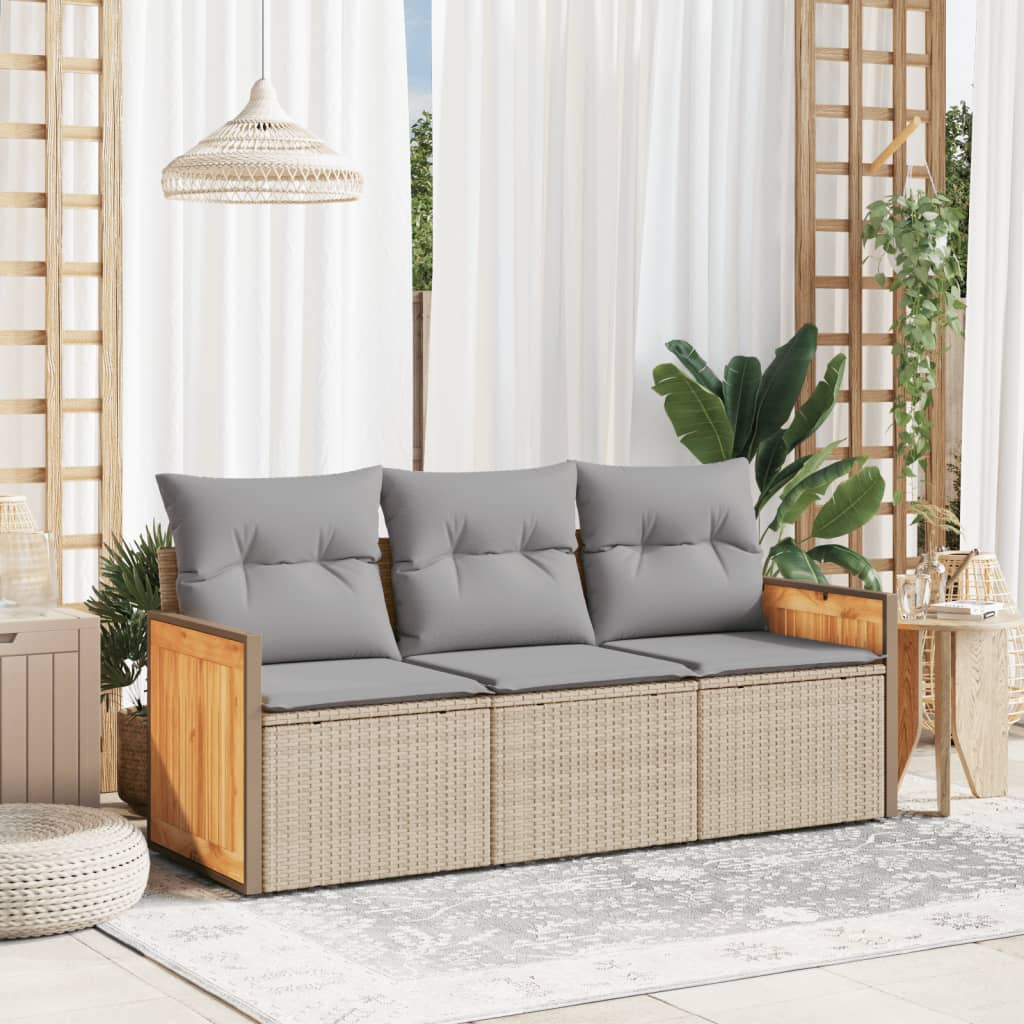 3-tlg. Garten-Sofagarnitur mit Kissen Beige Poly Rattan 3-tlg. Garten-Sofagarnitur mit Kissen Beige Poly Rattan