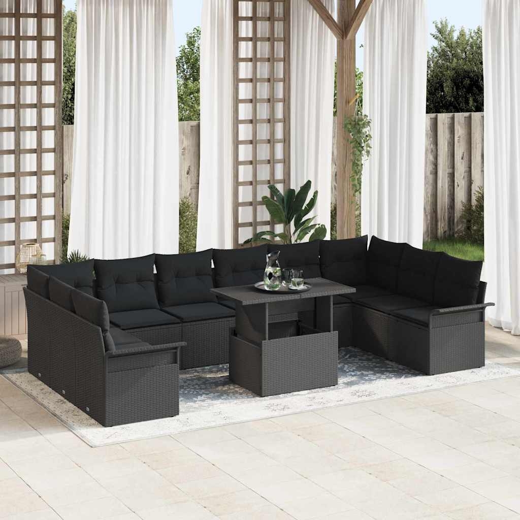 Garten-Sofa-Set mit Kissen 11 pcs Schwarz Poly Rattan Garten-Sofa-Set mit Kissen 11 pcs Schwarz Poly Rattan
