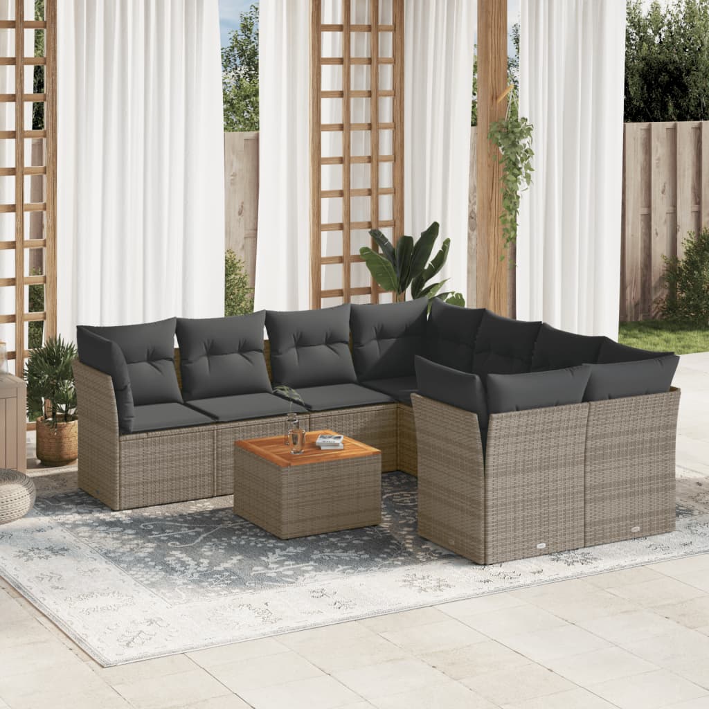 9-tlg. Garten-Sofagarnitur mit Kissen Grau Poly Rattan 9-tlg. Garten-Sofagarnitur mit Kissen Grau Poly Rattan