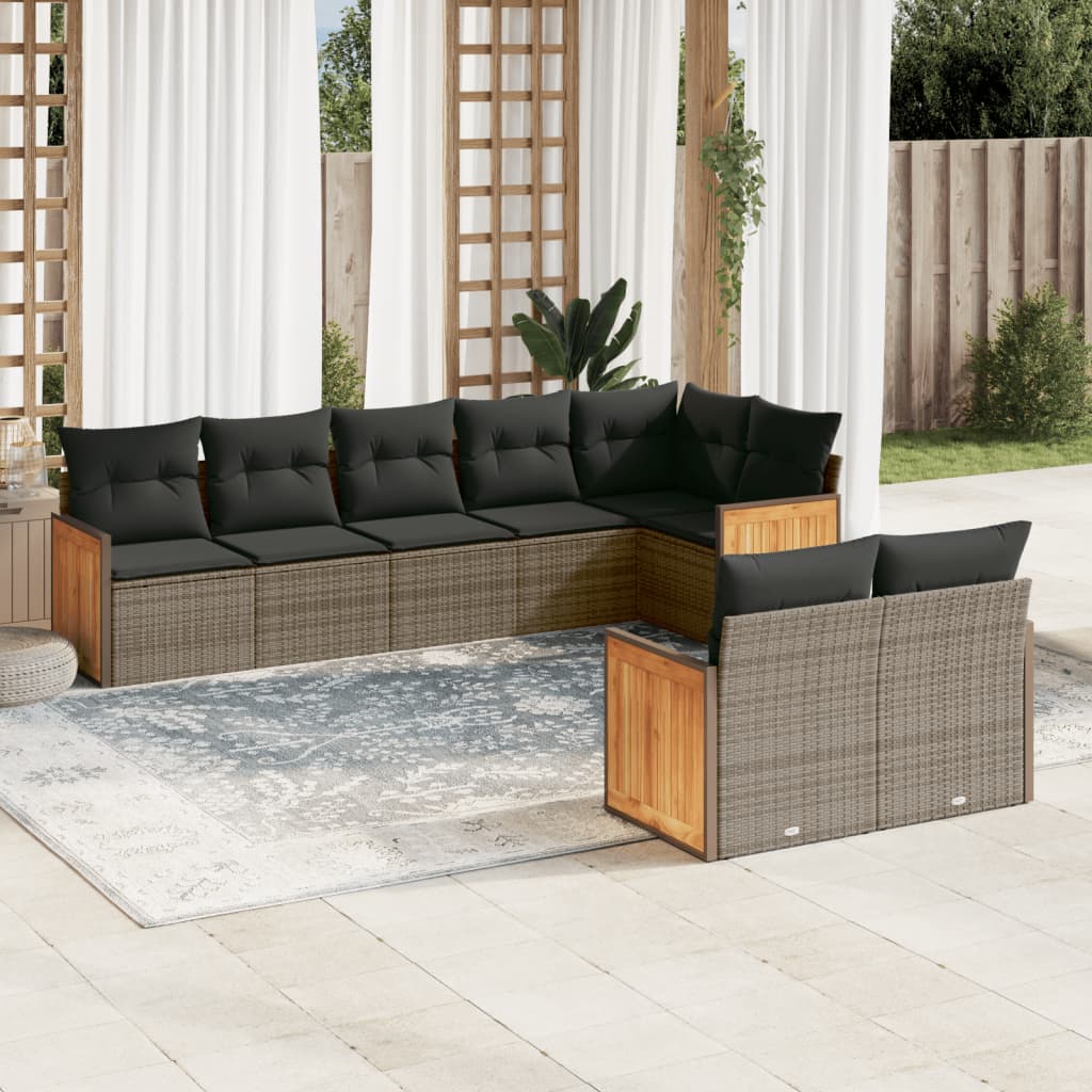 8-tlg. Garten-Sofagarnitur mit Kissen Grau Poly Rattan 8-tlg. Garten-Sofagarnitur mit Kissen Grau Poly Rattan