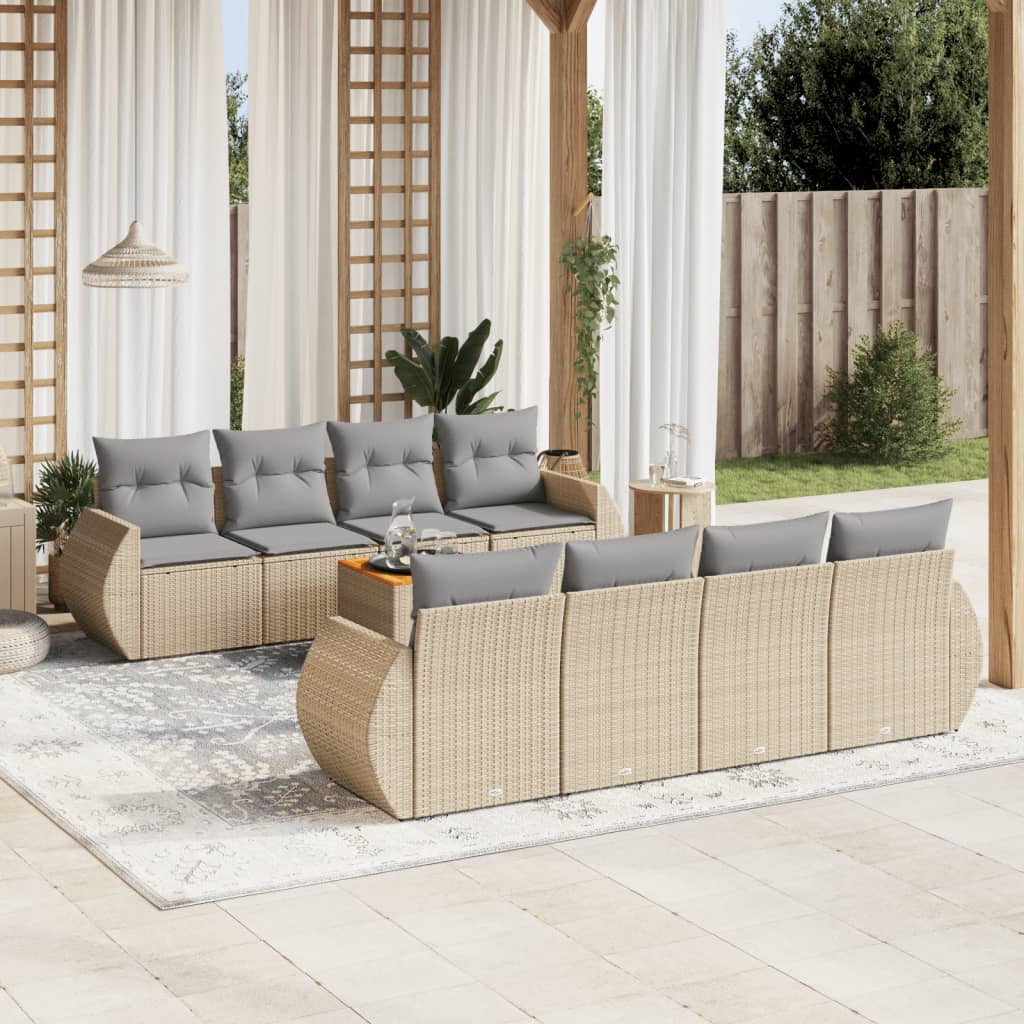 9-tlg. Garten-Sofagarnitur mit Kissen Beige Poly Rattan 9-tlg. Garten-Sofagarnitur mit Kissen Beige Poly Rattan