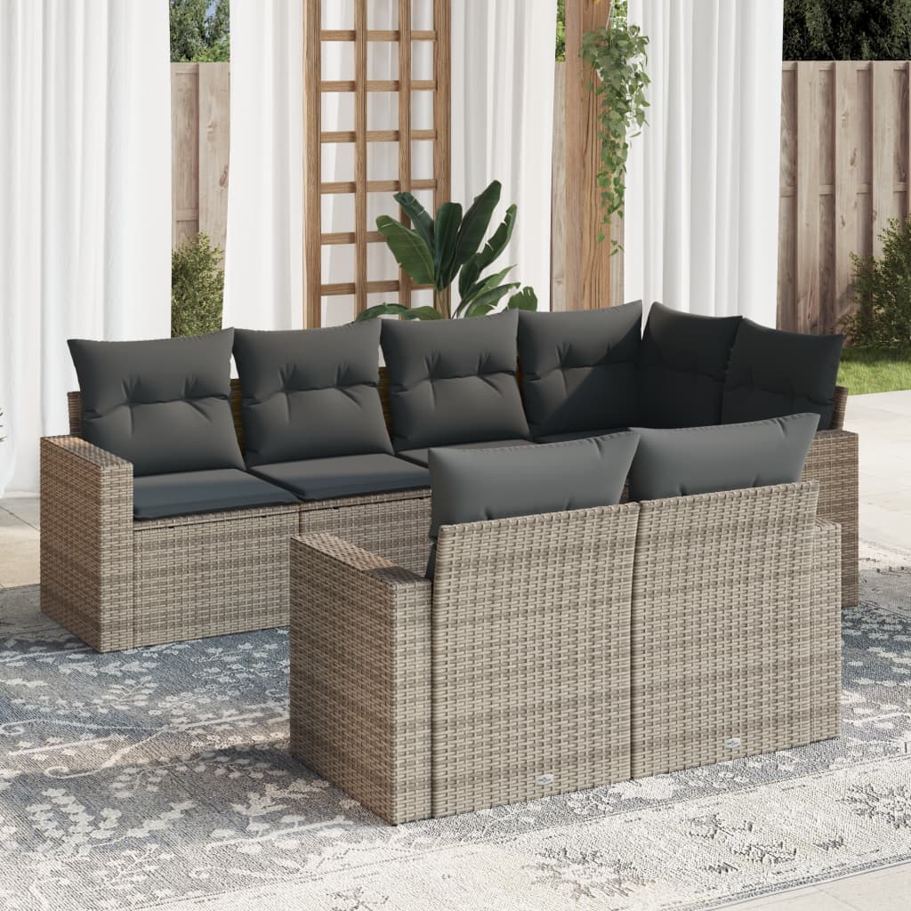 7-tlg. Garten-Sofagarnitur mit Kissen Grau Poly Rattan 7-tlg. Garten-Sofagarnitur mit Kissen Grau Poly Rattan
