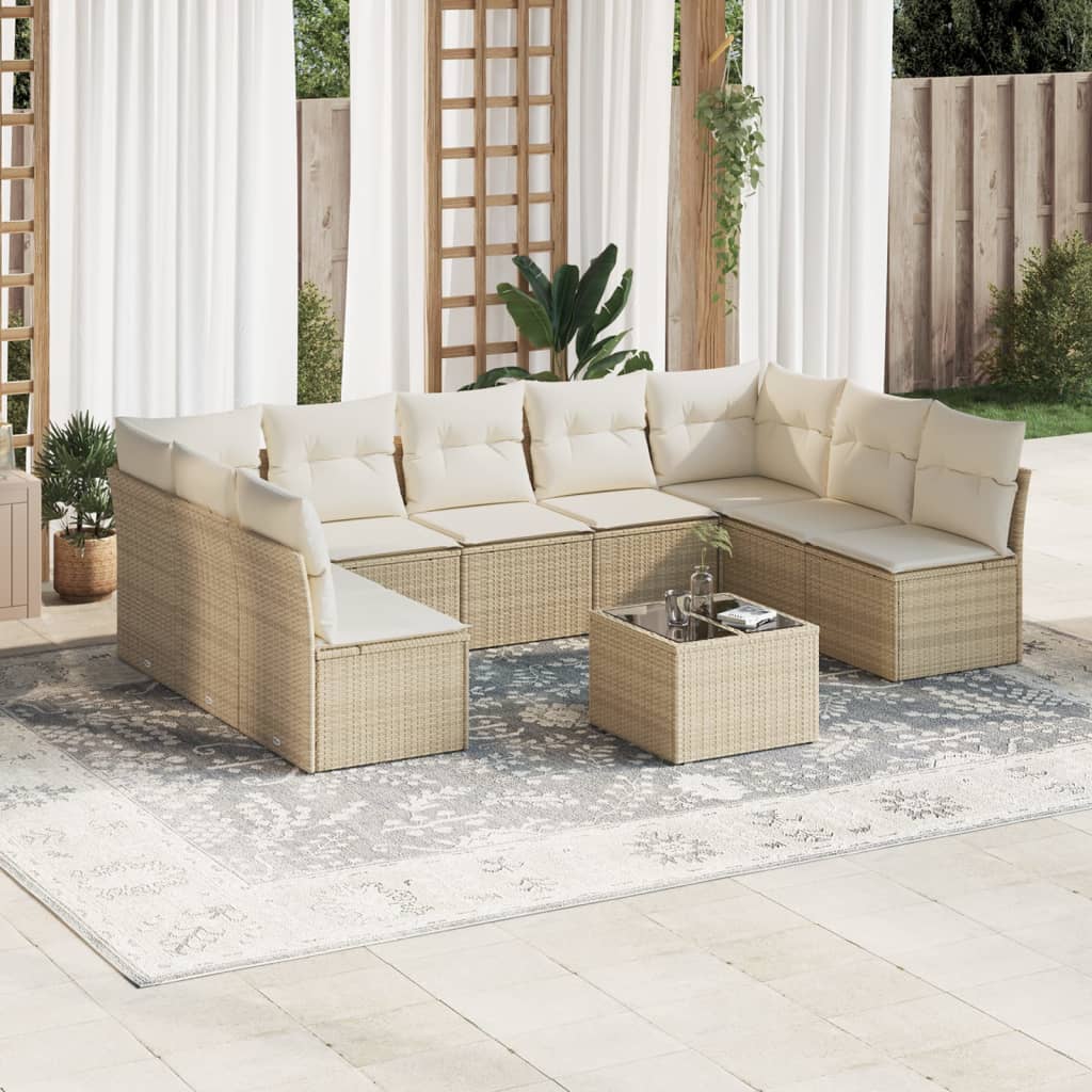 10-tlg. Garten-Sofagarnitur mit Kissen Beige Poly Rattan 10-tlg. Garten-Sofagarnitur mit Kissen Beige Poly Rattan