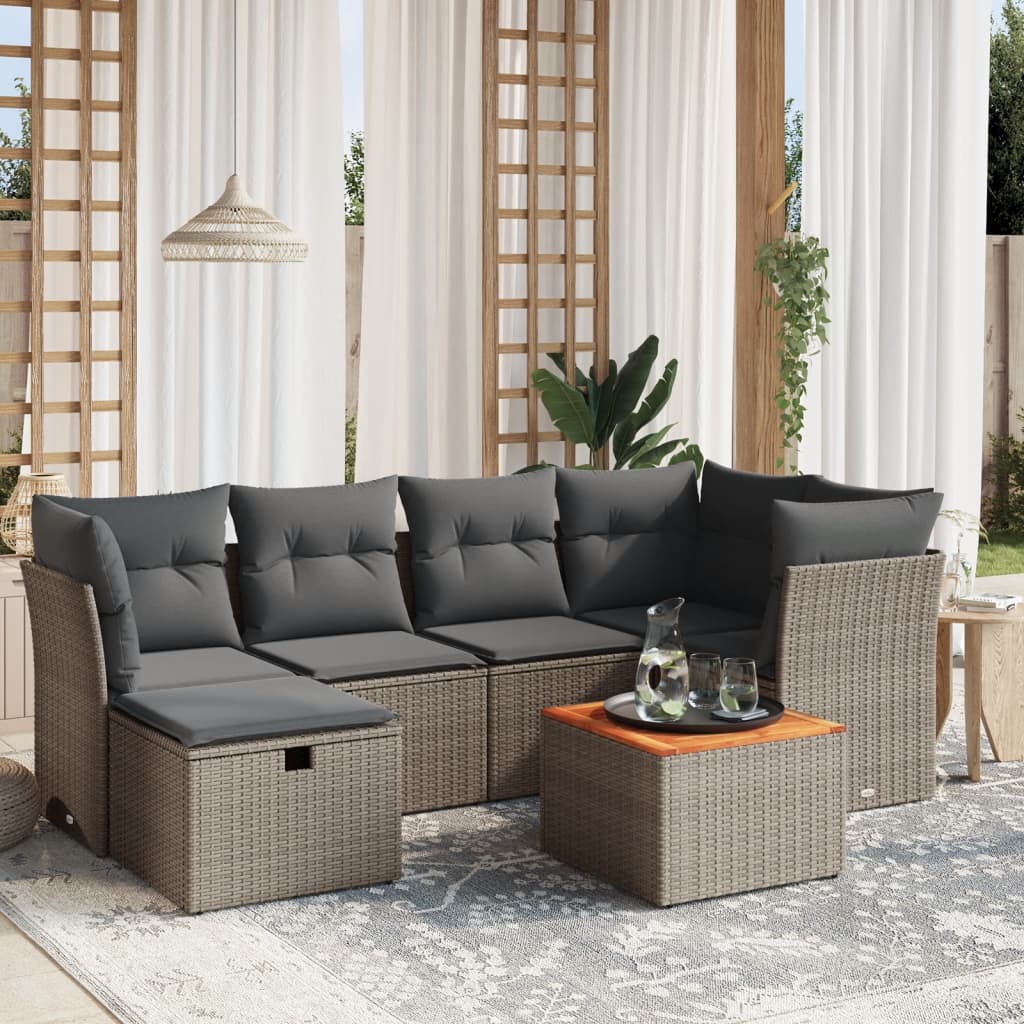 7-tlg. Garten-Sofagarnitur mit Kissen Grau Poly Rattan 7-tlg. Garten-Sofagarnitur mit Kissen Grau Poly Rattan