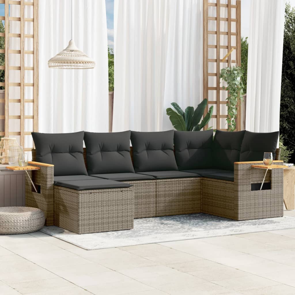 6-tlg. Garten-Sofagarnitur mit Kissen Grau Poly Rattan 6-tlg. Garten-Sofagarnitur mit Kissen Grau Poly Rattan