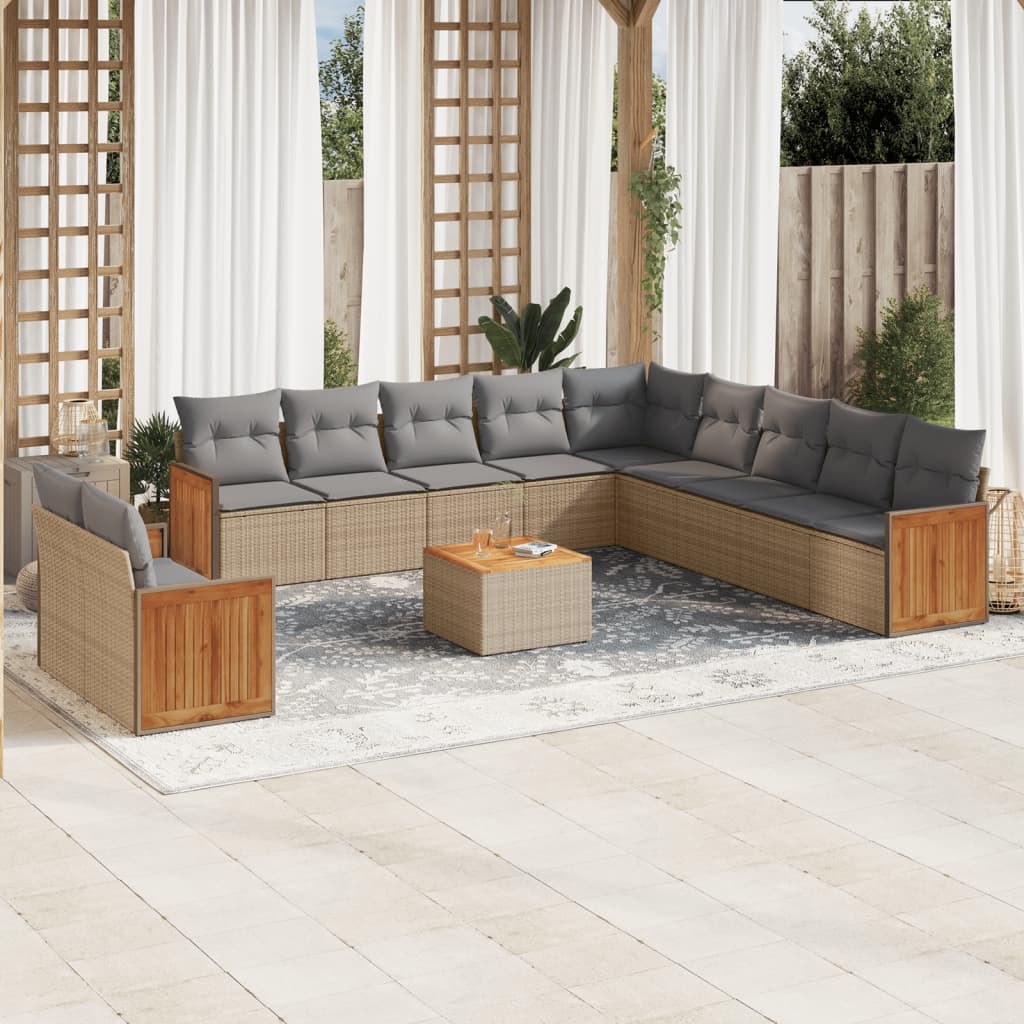 12-tlg. Garten-Sofagarnitur mit Kissen Beige Poly Rattan 12-tlg. Garten-Sofagarnitur mit Kissen Beige Poly Rattan