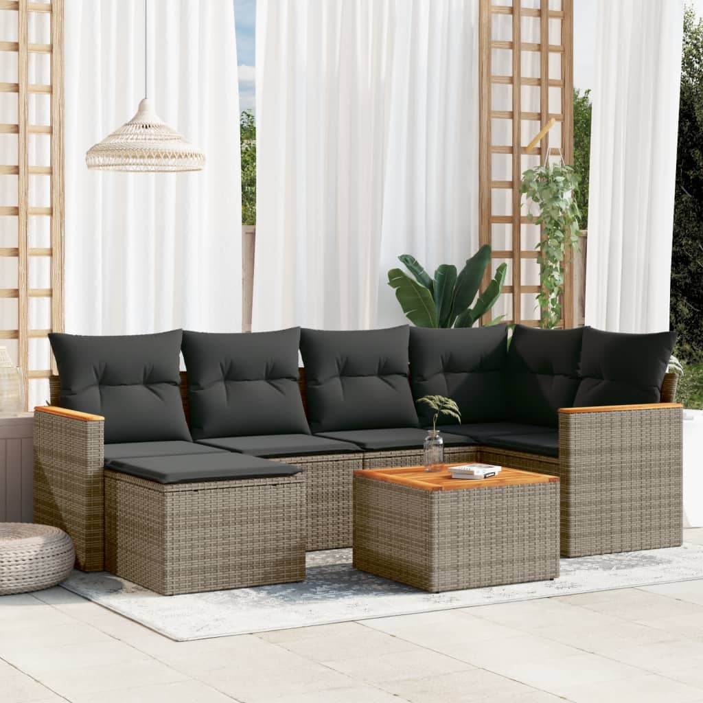 7-tlg. Garten-Sofagarnitur mit Kissen Grau Poly Rattan 7-tlg. Garten-Sofagarnitur mit Kissen Grau Poly Rattan