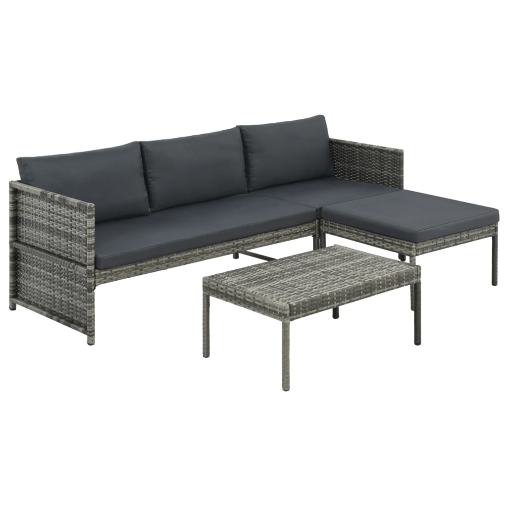 3-tlg. Garten-Lounge-Set mit Auflagen Poly Rattan Grau 3-tlg. Garten-Lounge-Set mit Auflagen Poly Rattan Grau