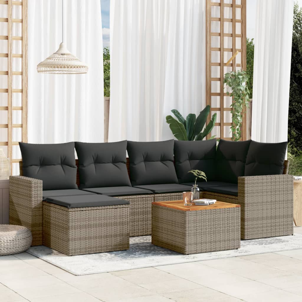 7-tlg. Garten-Sofagarnitur mit Kissen Grau Poly Rattan 7-tlg. Garten-Sofagarnitur mit Kissen Grau Poly Rattan