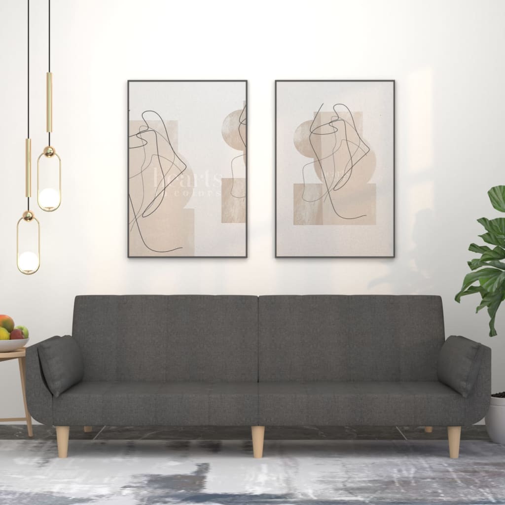 Schlafsofa 2-Sitzer mit 2 Kissen Dunkelgrau Stoff Schlafsofa 2-Sitzer mit 2 Kissen Dunkelgrau Stoff